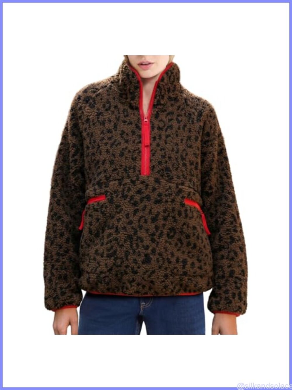 Fuzzy Half Zip Fleece Jacket Women Long Sleeve Sherpa Pullover Sweatshirt